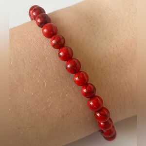Red Marble Beaded Stretch Bracelet 7in
